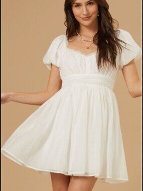 Womens Altar'd State White Chiffon Gauzy Puff Sleeve Corset Back Summer Dress S